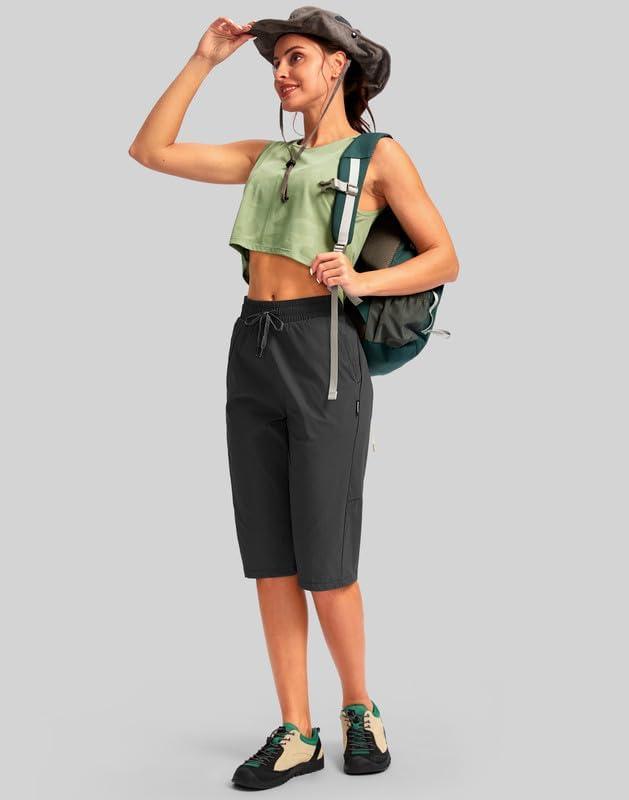imageG Gradual Womens 15 Long Shorts Below The Knee Hiking Cargo Capris Stretch Quick Dry Bermuda Shorts for Women with PocketsDark Grey