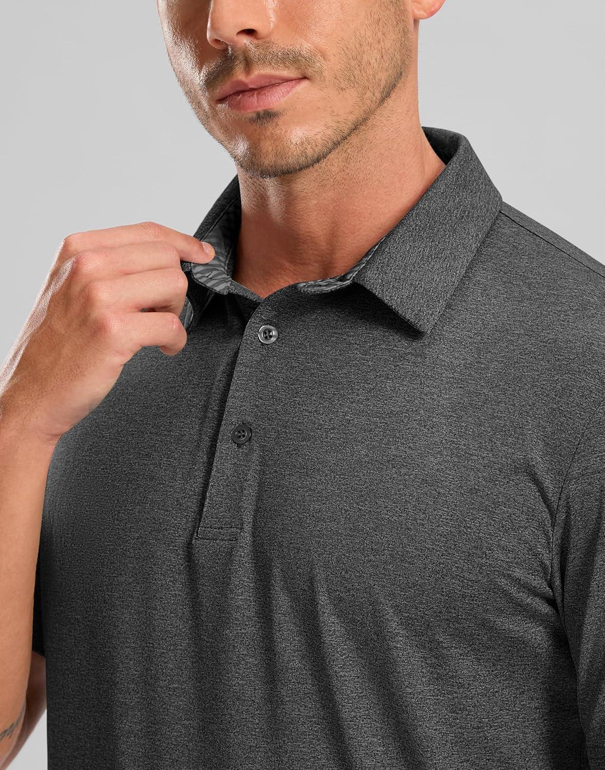 imageGolf Shirts Heather Polo Short Sleeve Dry Fit Lightweight Moisture Wicking Collared Shirts Casual Athletic BusinessDark Grey