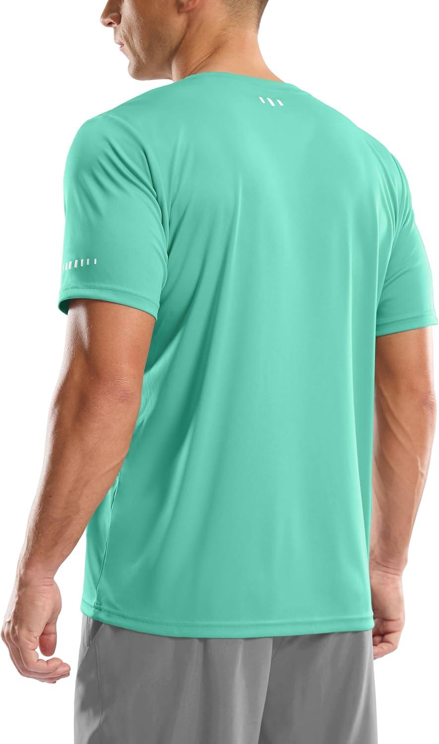 imageMens UPF 50 Sun Protection Dry Fit Workout TShirts Rash Guard Swim Shirts Moisture Wicking Tee for Athletic Beach HikingBright Green