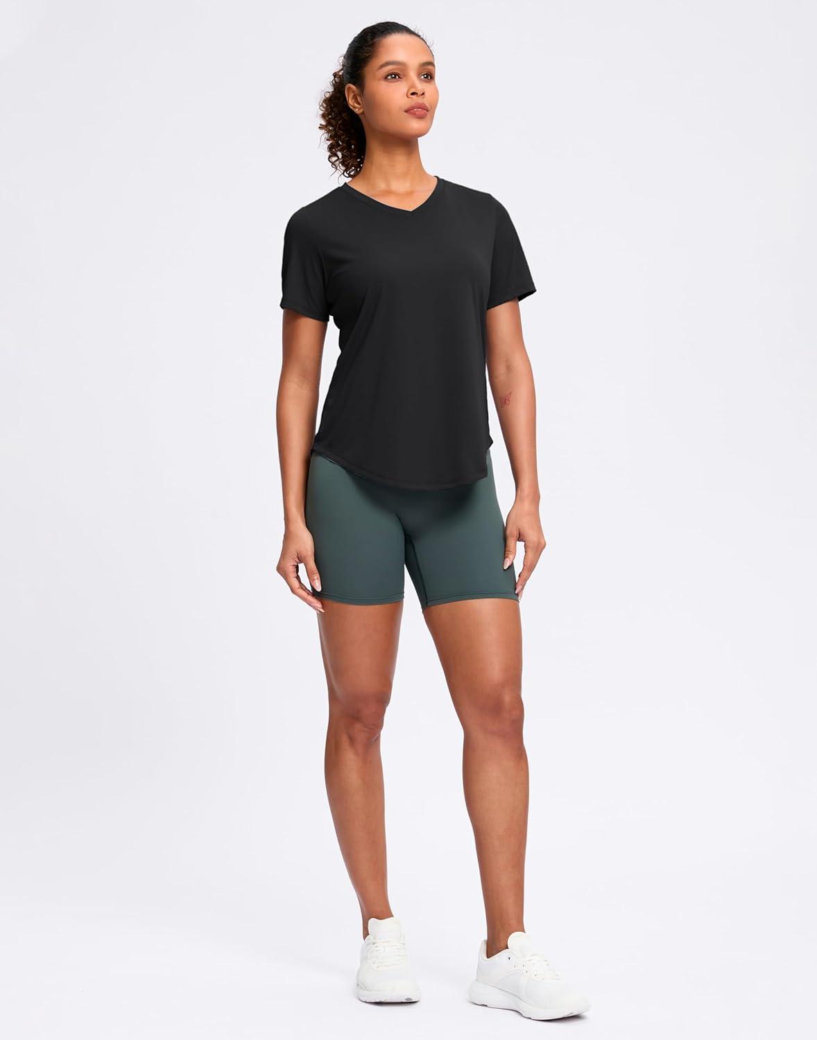 imageWomens Workout Tops VNeck Short Sleeve UPF 50 Sun Shirt Moisture Wicking Quick Dry Top for Gym Running AthleticBlack