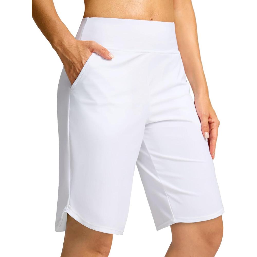 imageG Gradual Womens High Waisted Swim Board Shorts 11quot Knee Length Beach Swimming Long Shorts for Women with Pockets LinerWhite