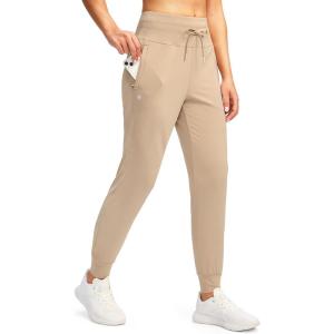 G GRADUAL Women’s Joggers Pants with Zipper Pockets High Waisted Sweatpants Athletic Tapered Pants for Women Lounge Workout(Light Khaki)