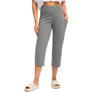 G Gradual Capri Pants for Women High Waist Workout Yoga Pants with Pockets Tummy Control Leggings Crop Straight(Light Grey)