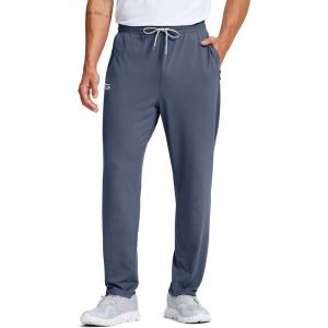 G Gradual Men’s Sweatpants with Zipper Pockets Lightweight Athletic Workout Pants Soft Casual Lounge Sweat Pants for Mens(Dusty Blue / White)
