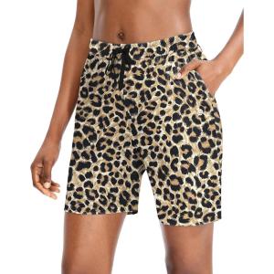 G Gradual Women’s Bermuda Shorts Jersey Shorts with Deep Pockets 7″ Long Shorts for Women Lounge Walking Athletic(Brown Leopard)