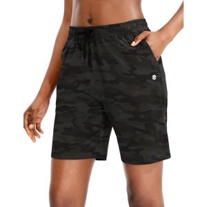 G Gradual Women’s Bermuda Shorts Jersey Shorts with Deep Pockets 7″ Long Shorts for Women Lounge Walking Athletic(Green Camo)