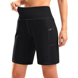 G Gradual Women’s High Waisted 9″ Bermuda Shorts with Zipper Pockets Athletic Workout Long Shorts for Women Knee Length(Black)
