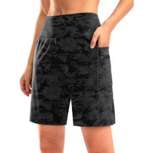 G Gradual Women’s High Waisted 9″ Bermuda Shorts with Zipper Pockets Athletic Workout Long Shorts for Women Knee Length(Grey Camo)
