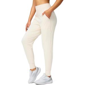 G Gradual Women’s Joggers High Waisted Yoga Pants with Pockets Loose Leggings for Women Workout, Athletic, Lounge(Beige)