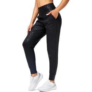 G Gradual Women’s Joggers High Waisted Yoga Pants with Pockets Loose Leggings for Women Workout, Athletic, Lounge(Black Leopard)