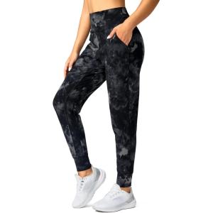 G Gradual Women’s Joggers High Waisted Yoga Pants with Pockets Loose Leggings for Women Workout, Athletic, Lounge(Black Tie Dye)