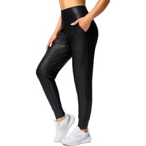 G Gradual Women’s Joggers High Waisted Yoga Pants with Pockets Loose Leggings for Women Workout, Athletic, Lounge(Faux Leather Coated)