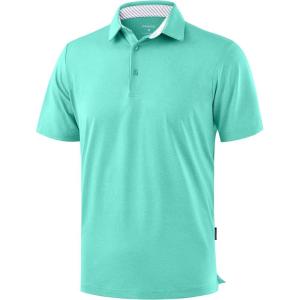 Golf Shirts Heather Polo Short Sleeve Dry Fit Lightweight Moisture Wicking Collared Shirts Casual Athletic Business(Emerald Green)