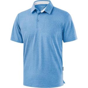Golf Shirts Heather Polo Short Sleeve Dry Fit Lightweight Moisture Wicking Collared Shirts Casual Athletic Business(Lake Blue)