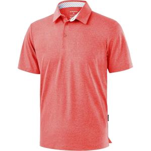 Golf Shirts Heather Polo Short Sleeve Dry Fit Lightweight Moisture Wicking Collared Shirts Casual Athletic Business(Red)