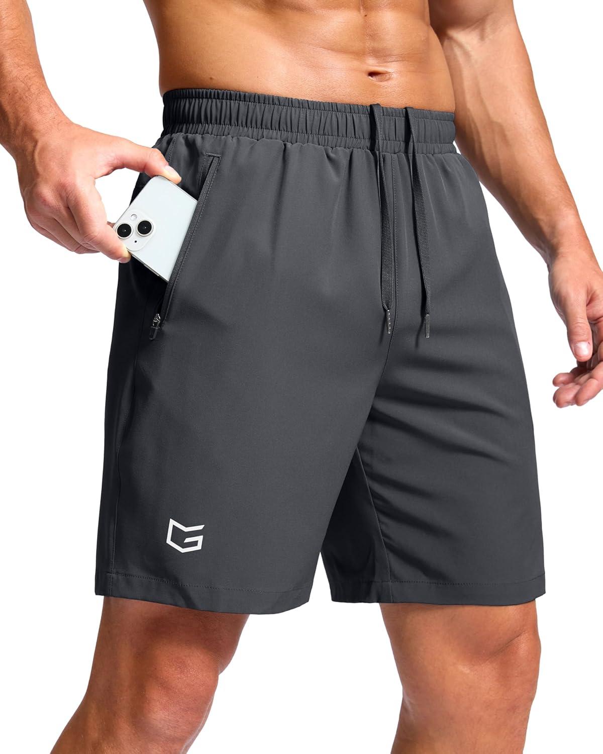 imageG Gradual Mens Athletic Running Shorts with Zipper Pockets Quick Dry 7quot 5quot 9quot Workout Gym Shorts for Basketball HikingDark Grey