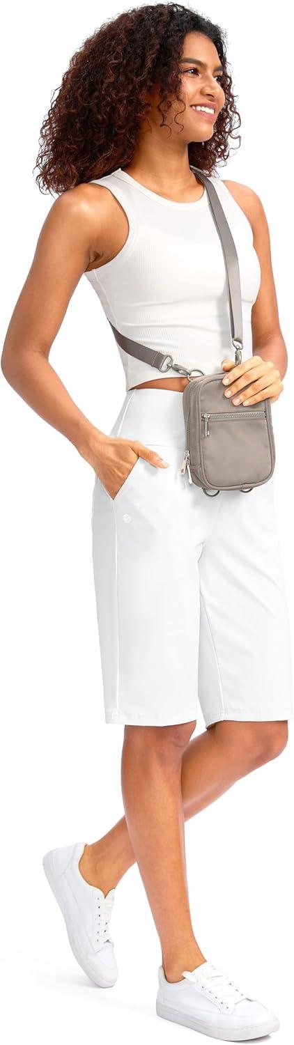 imageG Gradual Womens 12quot Bermuda Long Shorts with Pockets High Waisted Stretch Knee Length Shorts for Women Summer WalkingCwhite