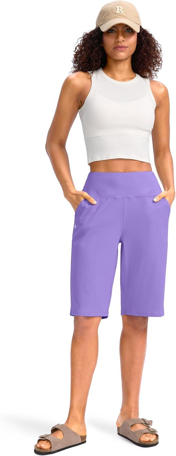 imageG Gradual Womens 12quot Bermuda Long Shorts with Pockets High Waisted Stretch Knee Length Shorts for Women Summer WalkingLavender