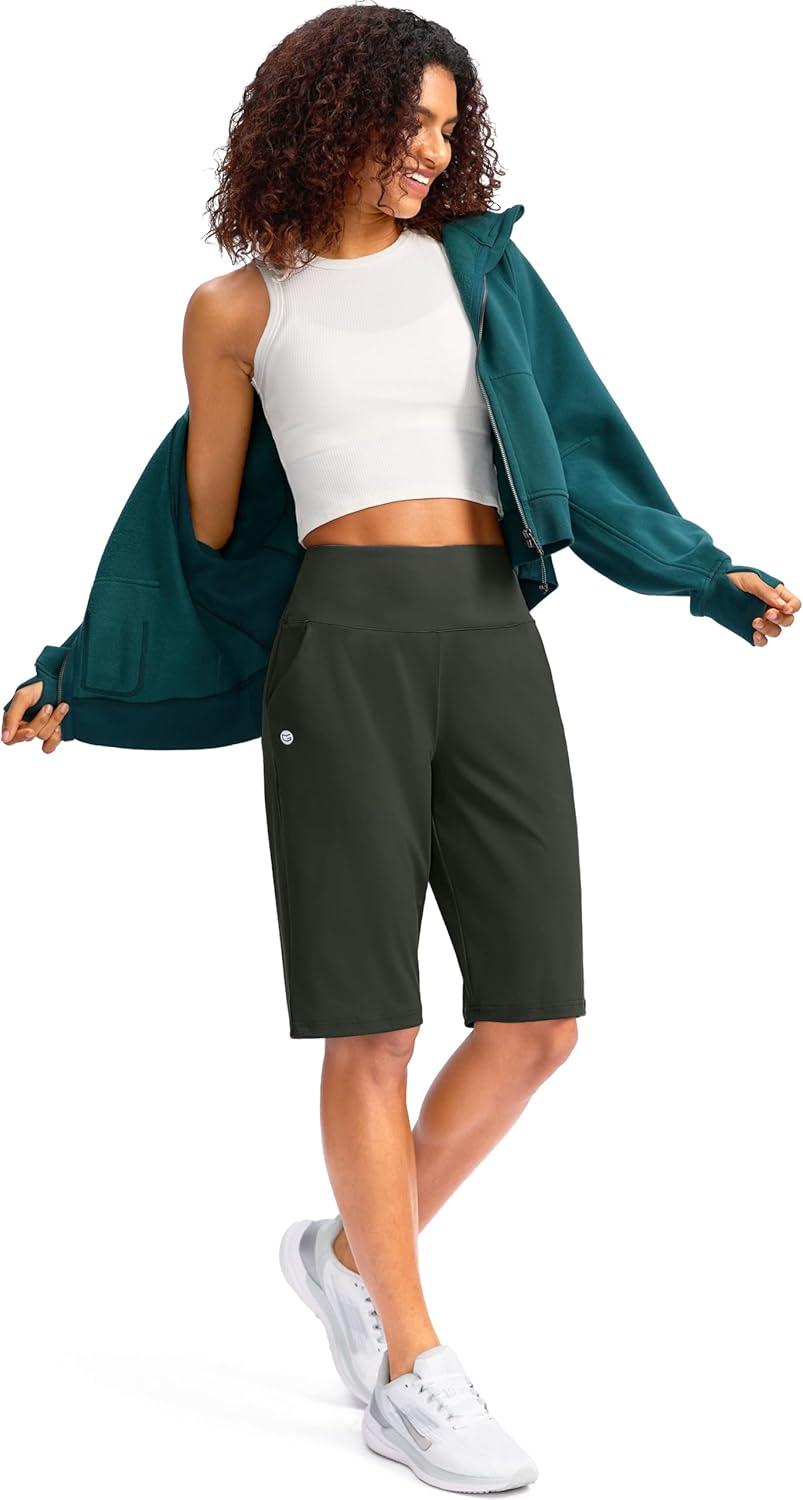 imageG Gradual Womens 12quot Bermuda Long Shorts with Pockets High Waisted Stretch Knee Length Shorts for Women Summer WalkingOlive
