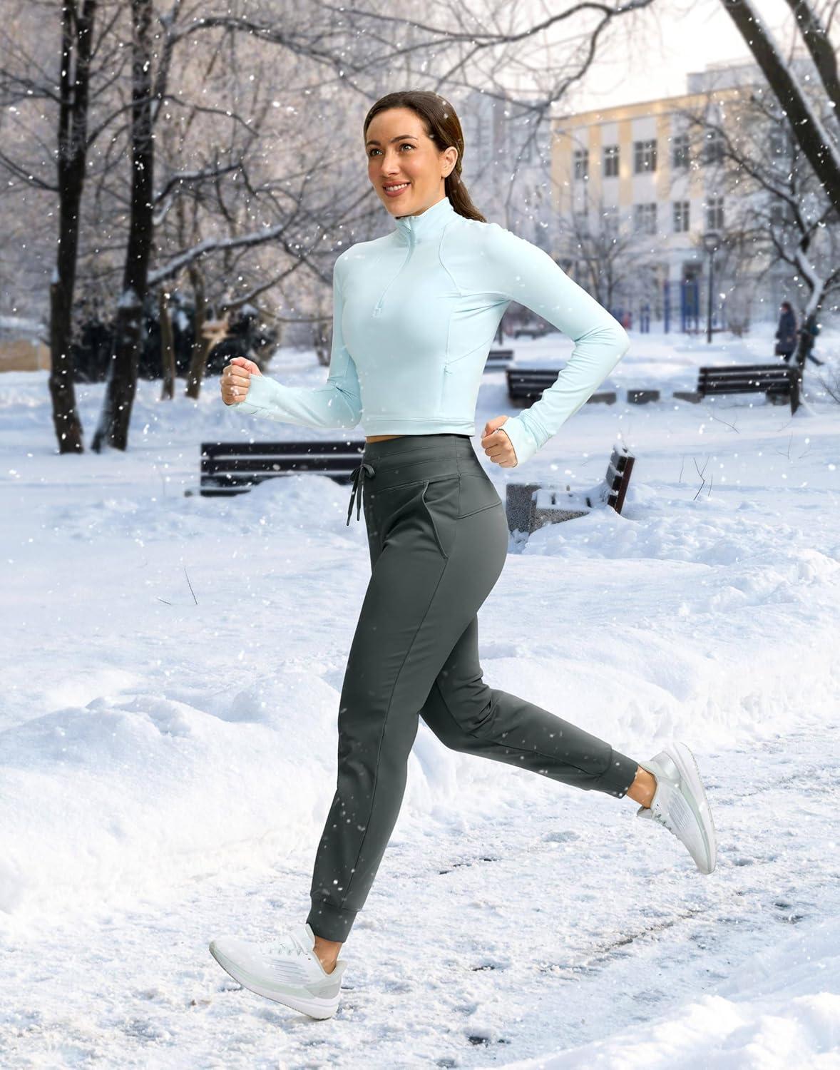imageG Gradual Womens Fleece Lined Joggers 28quot30quot32quot High Waisted Sweatpants Water Resistant Thermal Warm Pants Zipper PocketsDark Grey