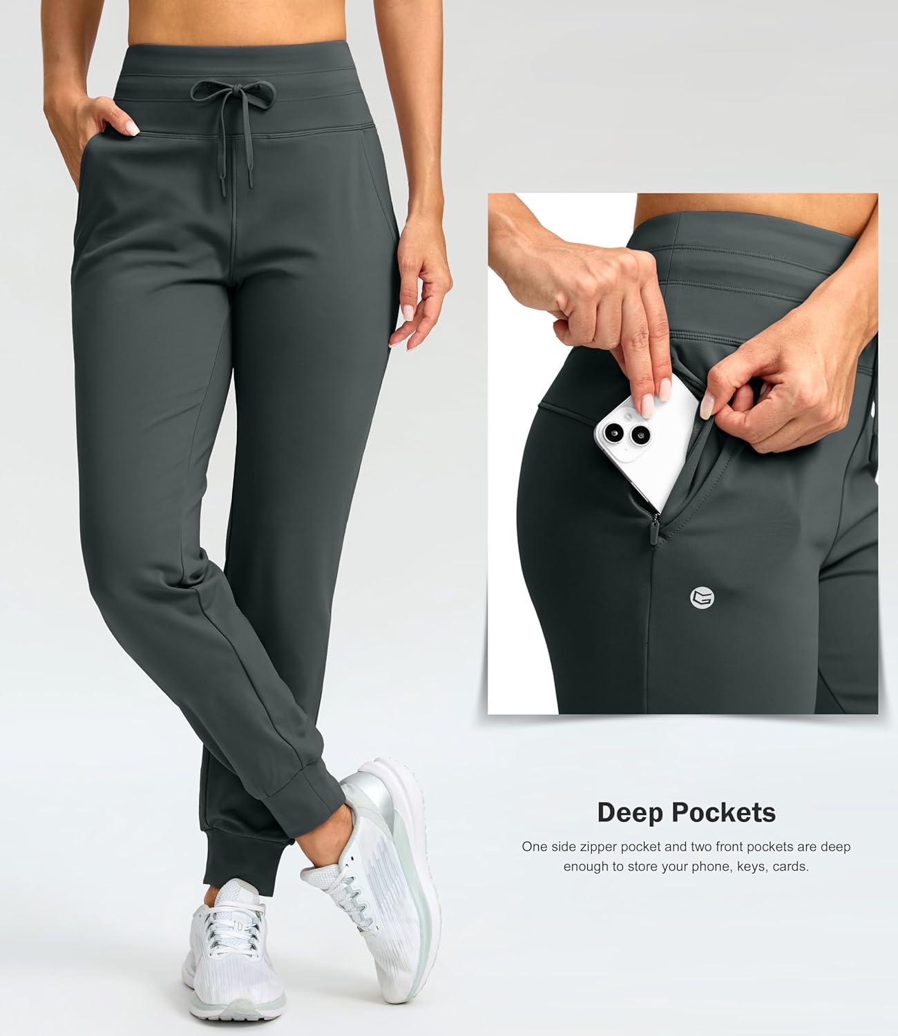imageG Gradual Womens Fleece Lined Joggers 28quot30quot32quot High Waisted Sweatpants Water Resistant Thermal Warm Pants Zipper PocketsDark Grey