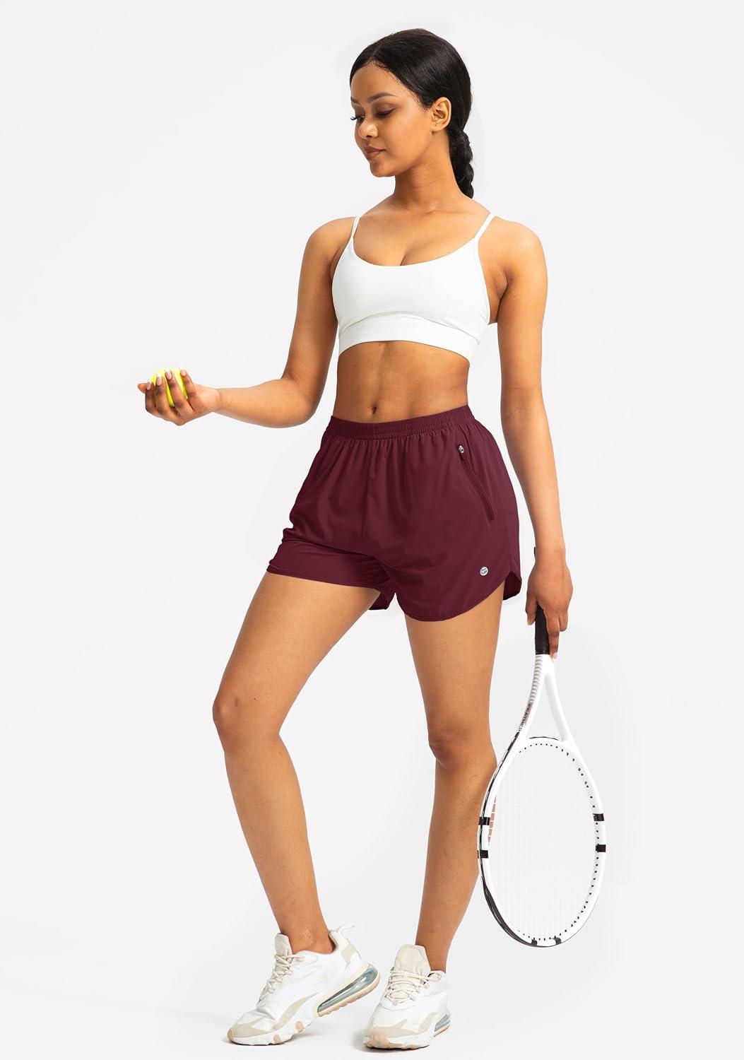imageG Gradual Womens Running Shorts with Zipper Pockets Quick Dry Athletic Workout Gym 3quot Shorts for Women with Comfy LinerWine