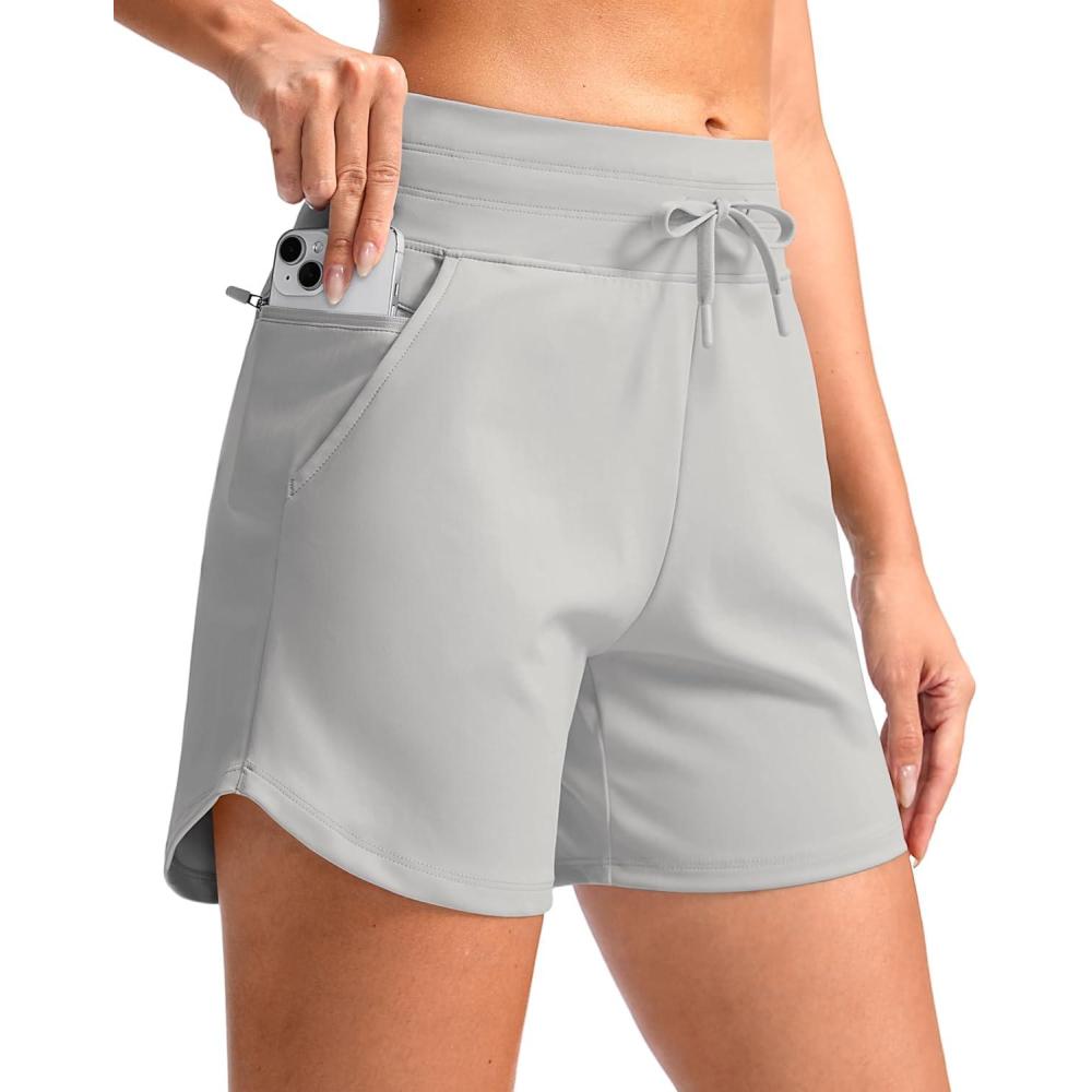 imageG Gradual Womens 5quot Athletic Running Shorts with Zip Pockets Stretchy Quick Dry High Waisted for Workout Gym HikingPale