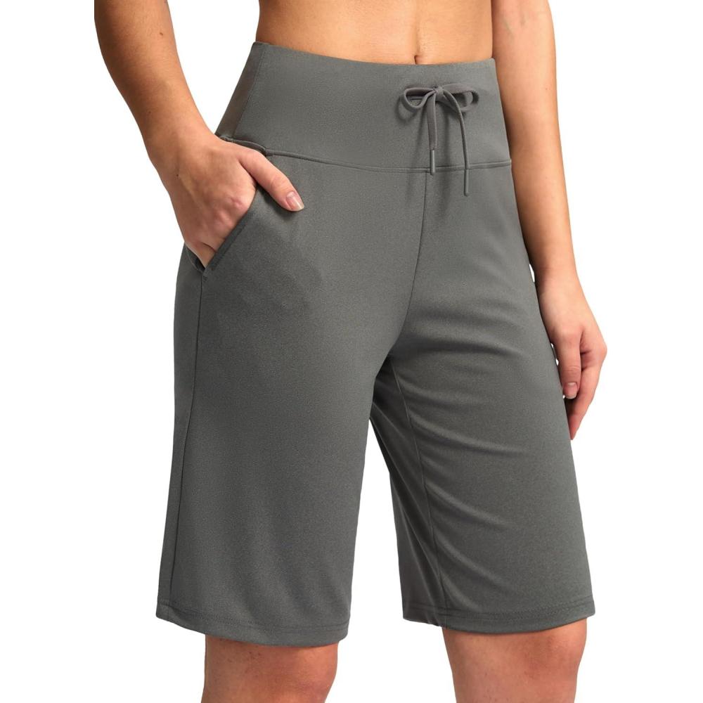 imageG Gradual Womens Bermuda Shorts with Pockets 11quot Knee Length Stretch Comfy Drawstring Long Shorts for Women Summer WalkingCharcoal