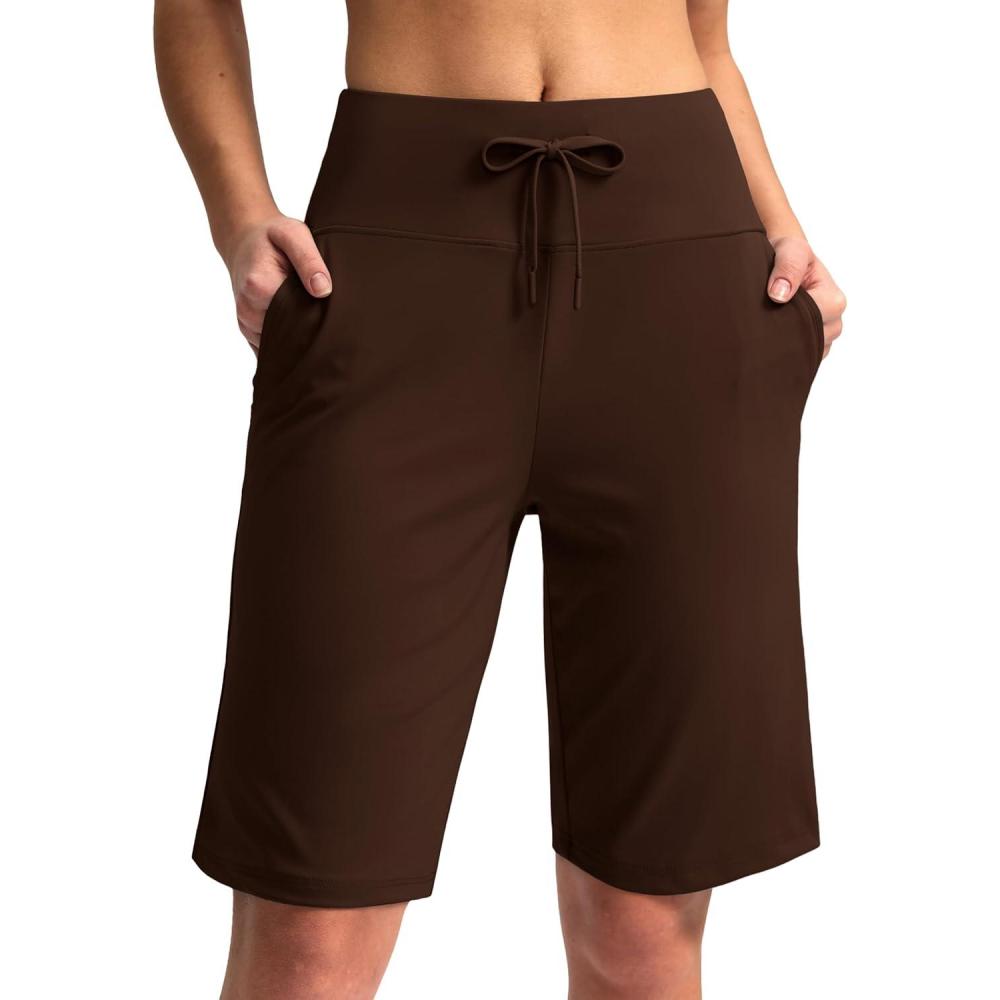 imageG Gradual Womens Bermuda Shorts with Pockets 11quot Knee Length Stretch Comfy Drawstring Long Shorts for Women Summer WalkingEspresso