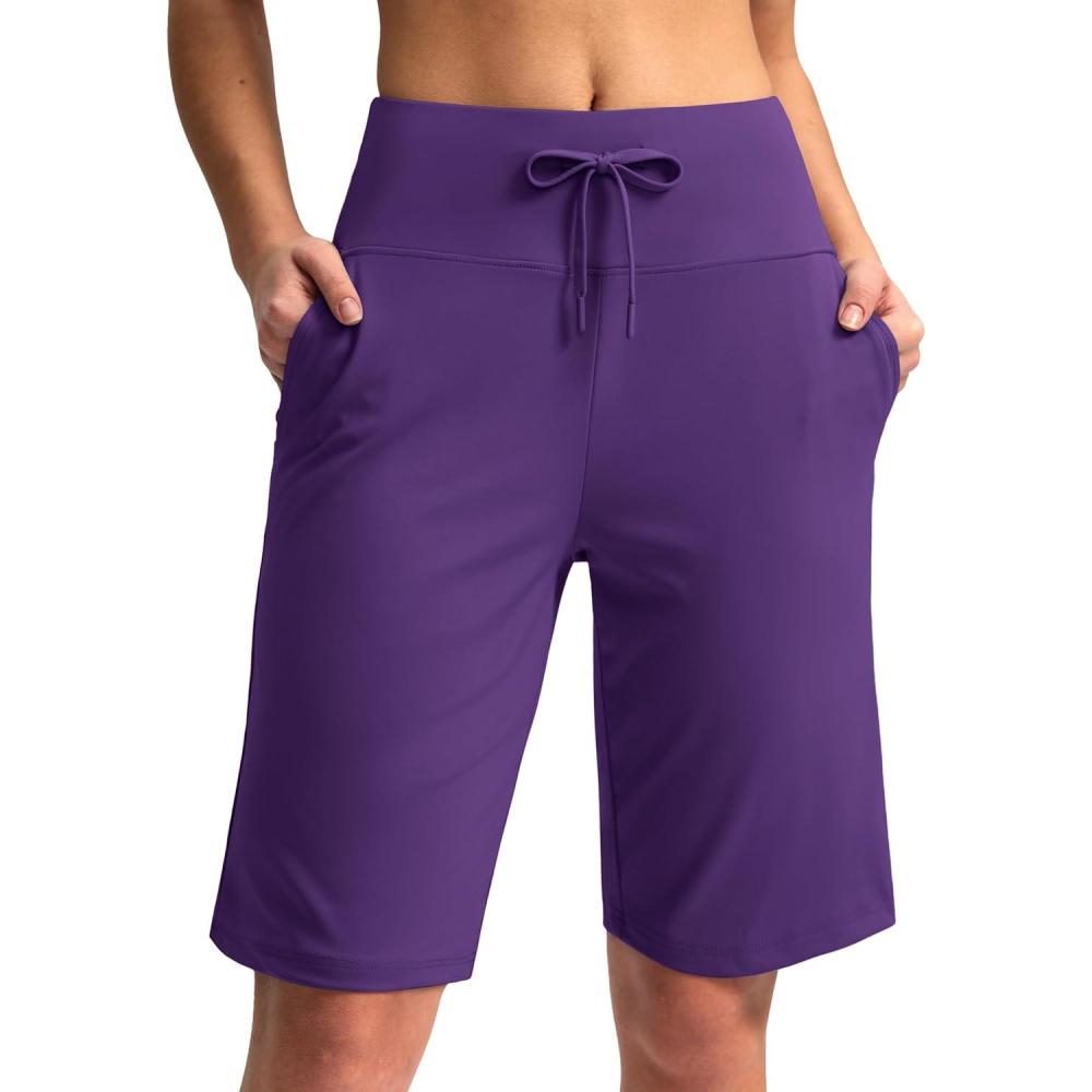 imageG Gradual Womens Bermuda Shorts with Pockets 11quot Knee Length Stretch Comfy Drawstring Long Shorts for Women Summer WalkingRoyal Lilac