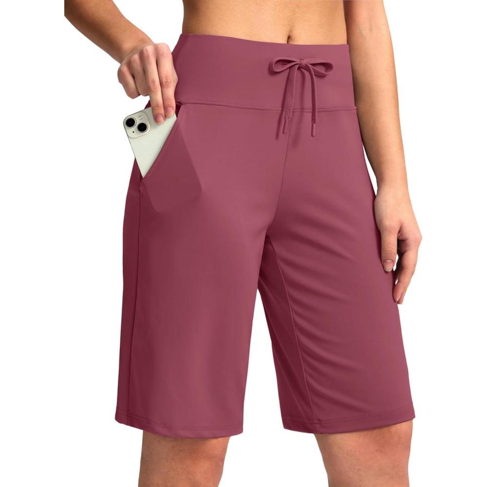 imageG Gradual Womens Bermuda Shorts with Pockets 11quot Knee Length Stretch Comfy Drawstring Long Shorts for Women Summer WalkingVelvet Dust