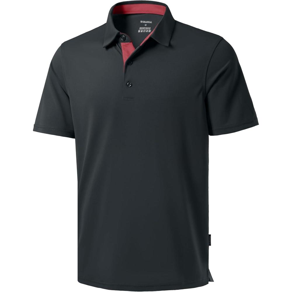 imageMens Golf Shirts Dry Fit Moisture Wicking Performance Short Sleeve Collared Polo Shirts for Casual Athletic BusinessAdark Grey