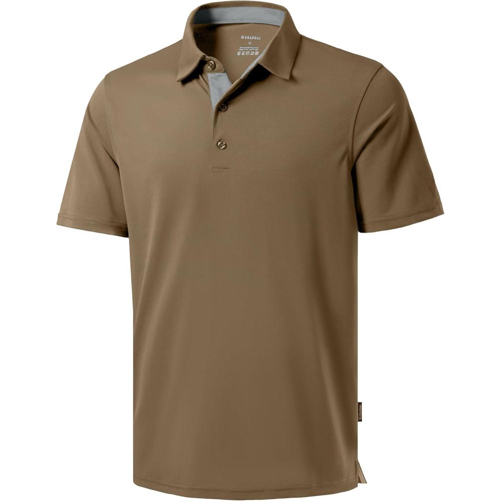 imageMens Golf Shirts Dry Fit Moisture Wicking Performance Short Sleeve Collared Polo Shirts for Casual Athletic BusinessAkhaki
