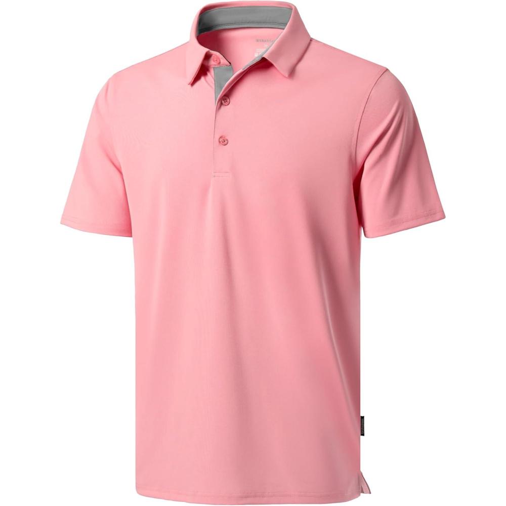imageMens Golf Shirts Dry Fit Moisture Wicking Performance Short Sleeve Collared Polo Shirts for Casual Athletic BusinessApink