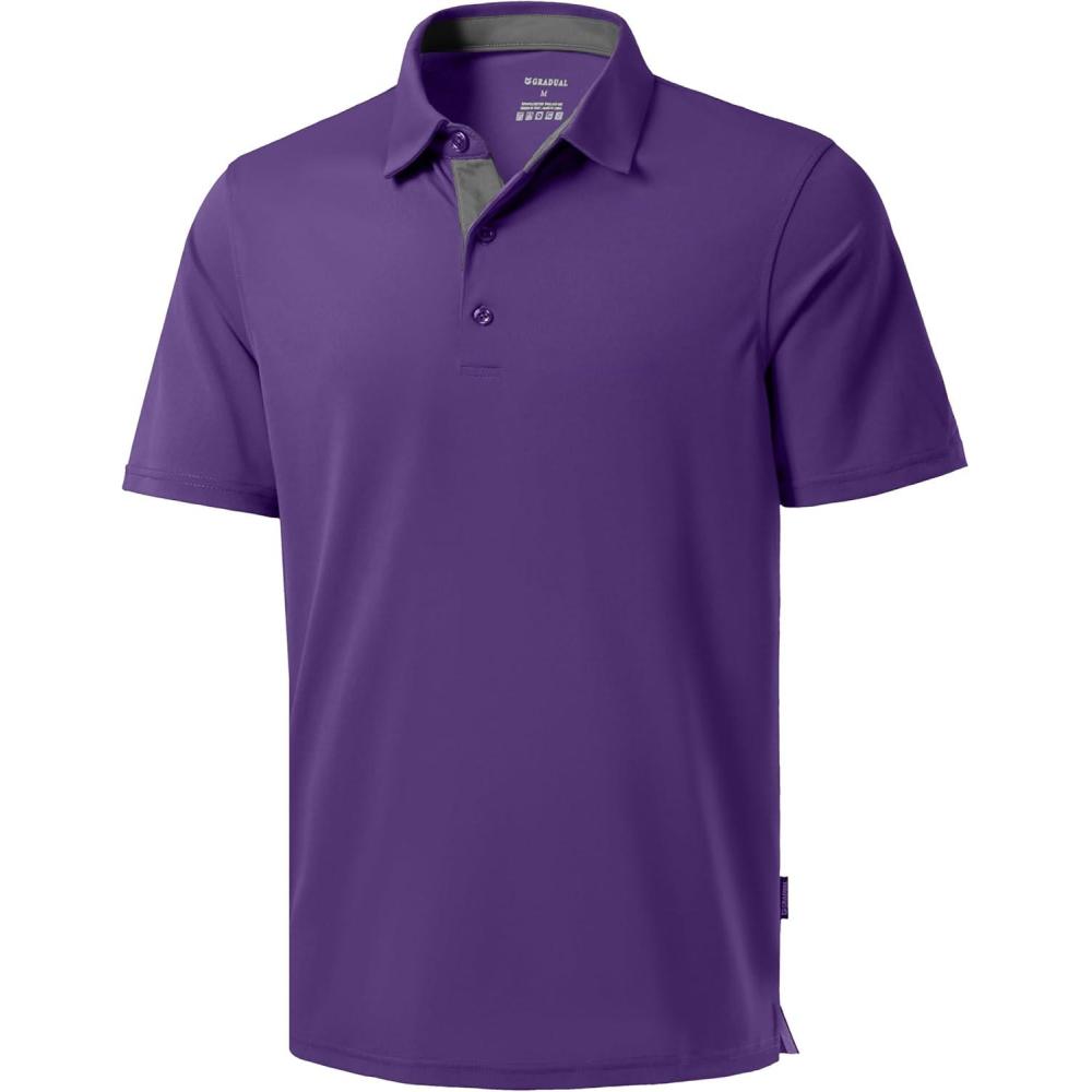 imageMens Golf Shirts Dry Fit Moisture Wicking Performance Short Sleeve Collared Polo Shirts for Casual Athletic BusinessApurple