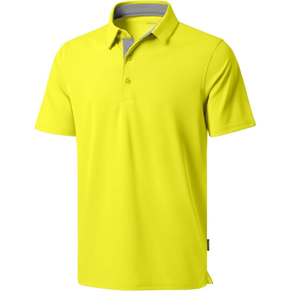 imageMens Golf Shirts Dry Fit Moisture Wicking Performance Short Sleeve Collared Polo Shirts for Casual Athletic BusinessAyellow