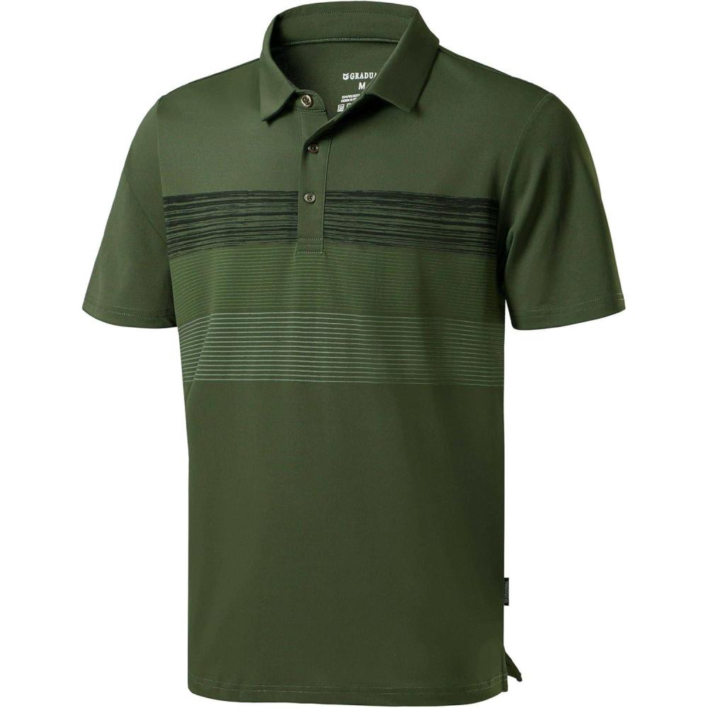 imageMens Golf Shirts Dry Fit Moisture Wicking Performance Short Sleeve Collared Polo Shirts for Casual Athletic BusinessBdark Green Stripe