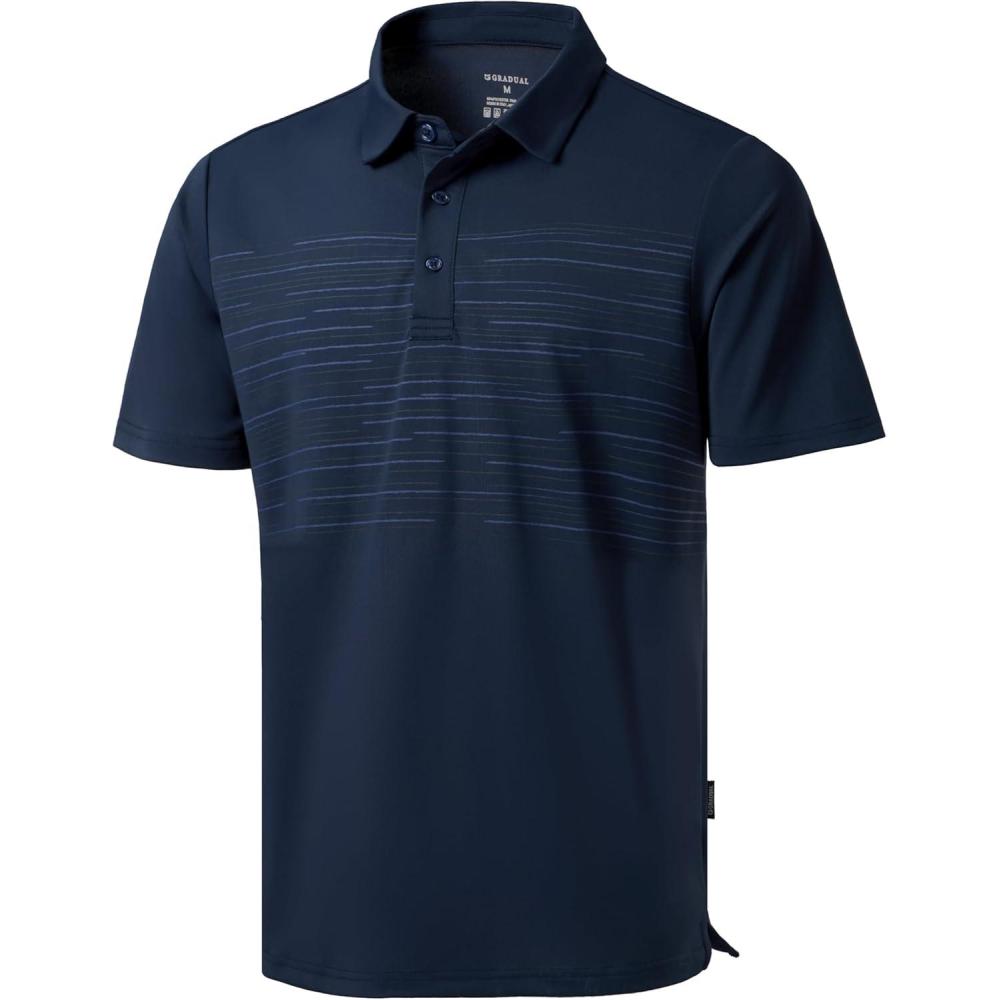 imageMens Golf Shirts Dry Fit Moisture Wicking Performance Short Sleeve Collared Polo Shirts for Casual Athletic BusinessBnavy Coloured Lines