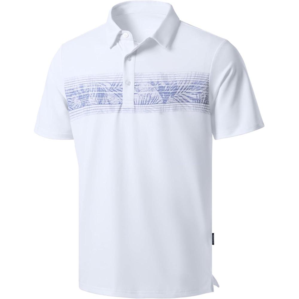 imageMens Golf Shirts Dry Fit Moisture Wicking Performance Short Sleeve Collared Polo Shirts for Casual Athletic BusinessBwhite Leaves