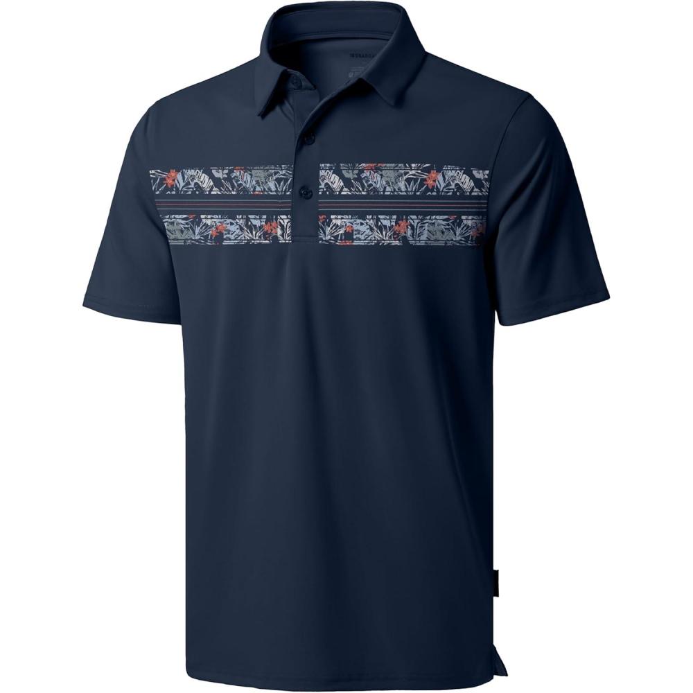 imageMens Golf Shirts Dry Fit Moisture Wicking Performance Short Sleeve Collared Polo Shirts for Casual Athletic BusinessNavy Flower