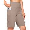 G Gradual Women’s 7” Athletic Long Shorts with Pockets High Waisted Stretch Bermuda Shorts for Women Walking Workout Casual(Dark Khaki)