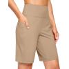 G Gradual Women’s 7” Athletic Long Shorts with Pockets High Waisted Stretch Bermuda Shorts for Women Walking Workout Casual(Light Khaki)