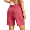 Women’s Athletic Shorts with Zipper Pocket 7″ High Waisted Stretchy Bermuda Shorts for Women Workout Running Casual(Briar Rose)