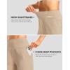 Women’s Athletic Shorts with Zipper Pocket 7″ High Waisted Stretchy Bermuda Shorts for Women Workout Running Casual(Khaki)