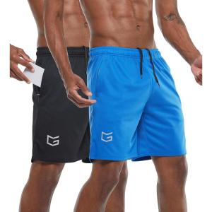 G Gradual Men’s 2 Pack 7″ Workout Running Shorts Quick Dry Lightweight Gym Shorts with Zip Pockets(Black/Blue)