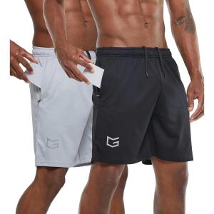 G Gradual Men’s 2 Pack 7″ Workout Running Shorts Quick Dry Lightweight Gym Shorts with Zip Pockets(Black/Gray)