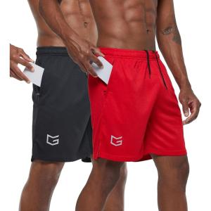 G Gradual Men’s 2 Pack 7″ Workout Running Shorts Quick Dry Lightweight Gym Shorts with Zip Pockets(Black/Red)