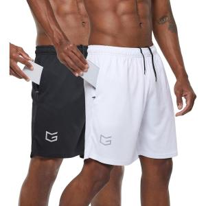 G Gradual Men’s 2 Pack 7″ Workout Running Shorts Quick Dry Lightweight Gym Shorts with Zip Pockets(Black/White)
