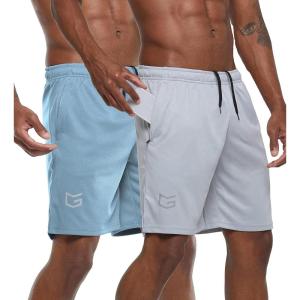 G Gradual Men’s 2 Pack 7″ Workout Running Shorts Quick Dry Lightweight Gym Shorts with Zip Pockets(Light Blue/Grey)