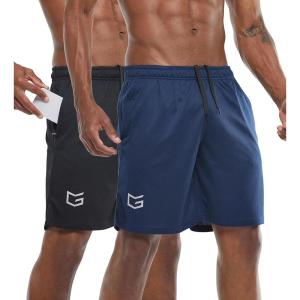 G Gradual Men’s 2 Pack 7″ Workout Running Shorts Quick Dry Lightweight Gym Shorts with Zip Pockets(Navy Blue/Black)